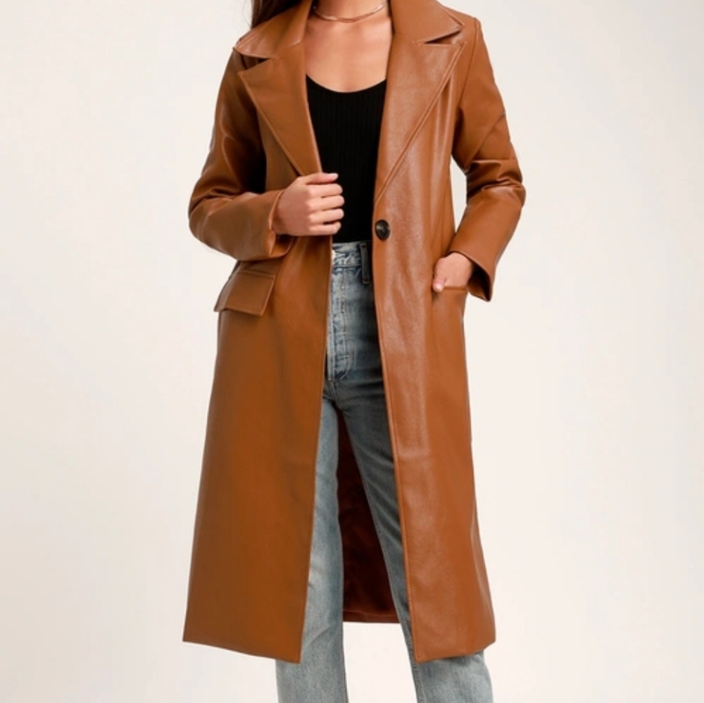 Lulu's camel vegan leather trench coat
